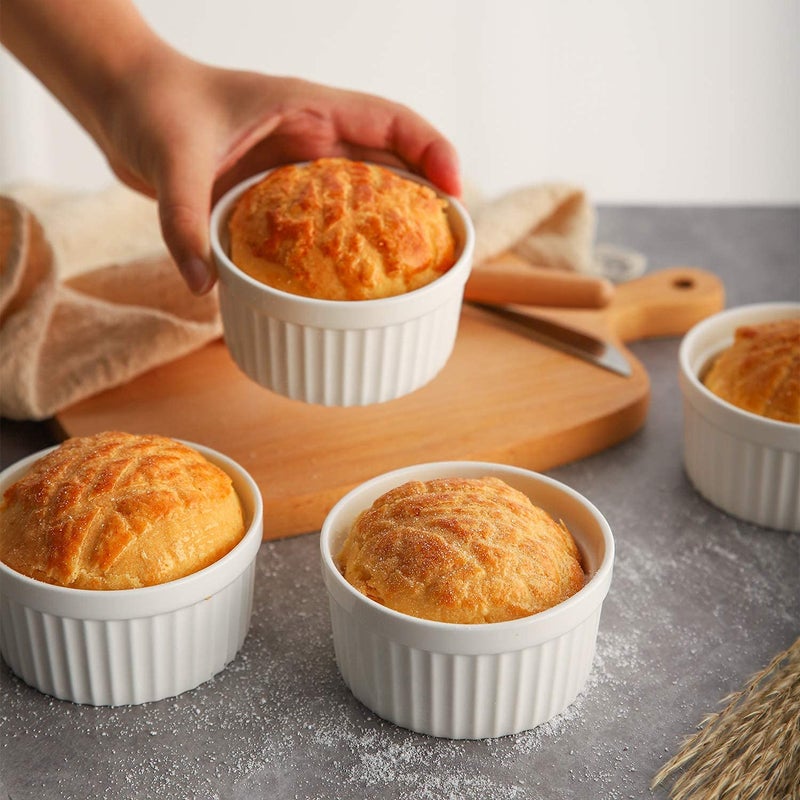 Samsle Porcelain Ramekins 4 oz Oven Safe, Small Souffle Dishes for Creme Brulee, Ice Cream, Dipping and Sauces Cup, Ceramic White Mini Baking Bowls Set of 6 - Image 4